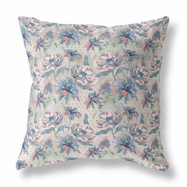 Palacedesigns 20 in. Roses Indoor & Outdoor Throw Pillow Green Blue & Pink PA3099233